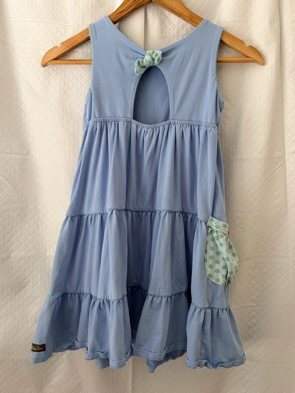 Matilda Jane Light Blue Tiered Dress with Mint Polka-Dot Pockets